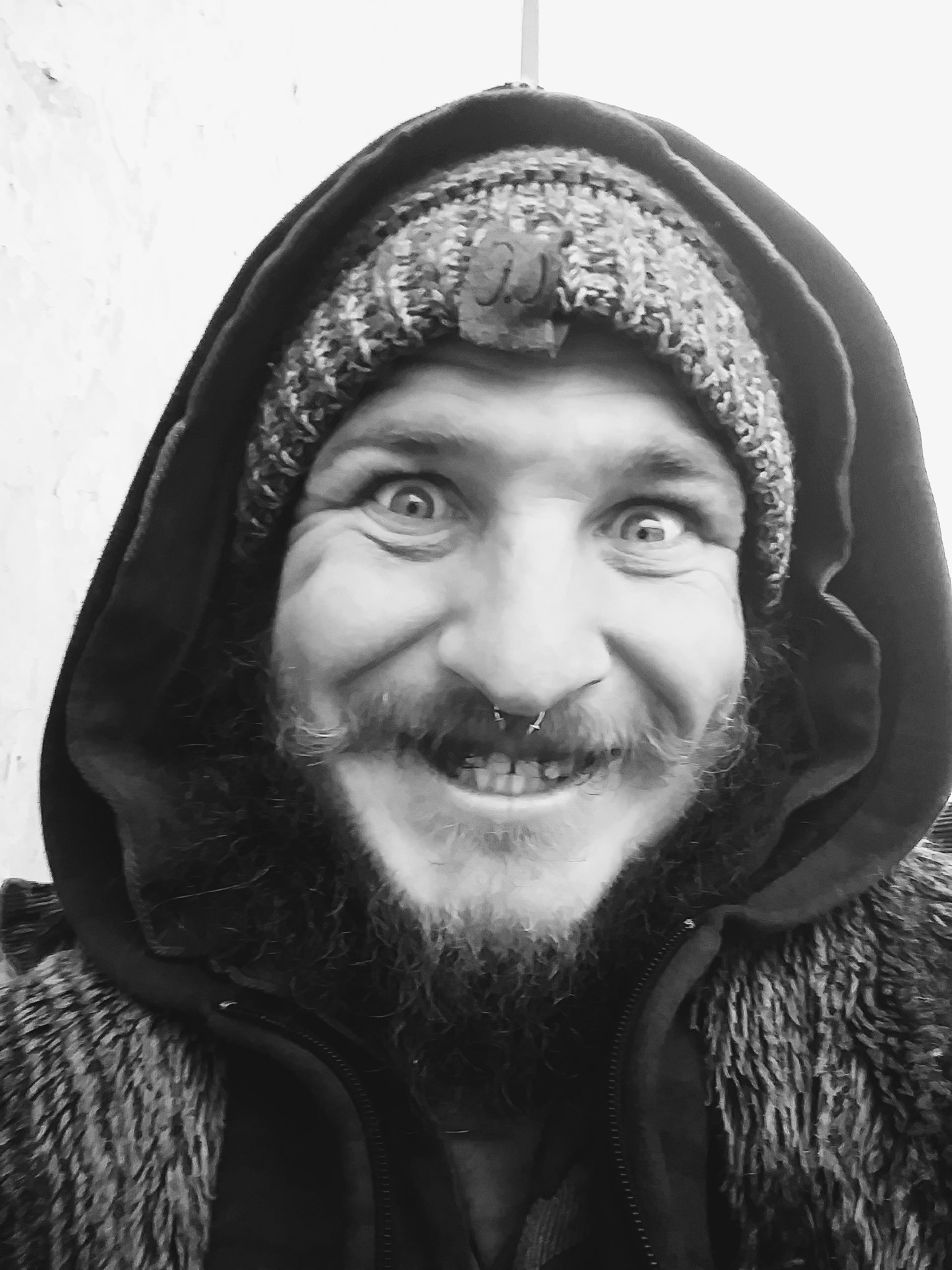 A black and white close-up portrait of a loved one